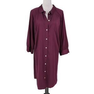 J Jill Dress Plus Size 2X Plum Eggplant Stretch Twill Back Pleats Oversized